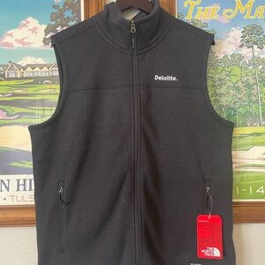 The North Face Sweater Fleece Vest Mens Large Black Deloitte Logo Full Zip NWT